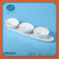 3pcs ceramic bowl with ceramic base,dip set with plate